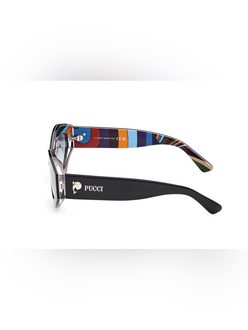 Emilio Pucci Black Cat-Eye Sunglasses with Multicolor Temples - Picture 2 of 10